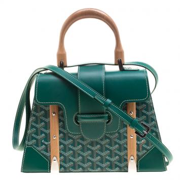 Pre Owned Goyard Green Coated Canvas and Leather Saigon Top Handle Bag