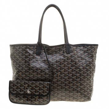 Pre Owned Goyard Brown/Black Blue Coated Canvas  and Leather Saint Louis Tote