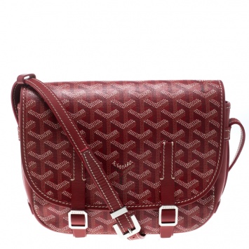 Pre Owned Goyard Red Chevron Print Coated Canvas Belvedere PM Bag