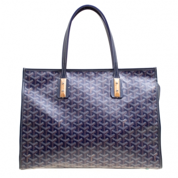 Pre Owned Goyard Blue Coated Canvas and Leather Marquises Tote