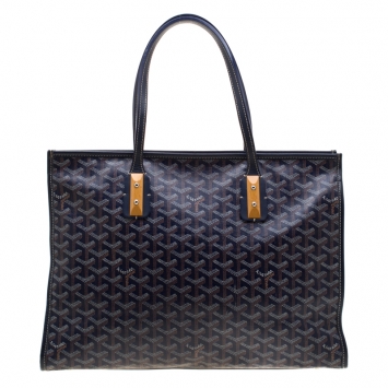 Pre Owned Goyard Blue Goyardine Coated Canvas and Leather Marquises Tote