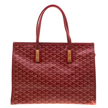 Pre Owned Goyard Red Goyardine Coated Canvas and Leather Marquises Tote