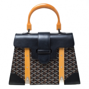 Pre Owned Goyard Black/Brown Coated Canvas and Leather Saigon Top Handle Bag