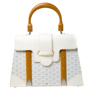 Pre Owned Goyard White Coated Canvas and Leather MM Saigon Top Handle Bag