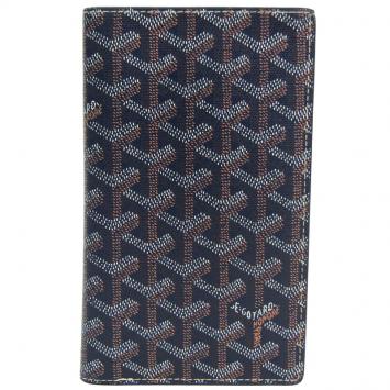 Pre Owned Goyard Navy Goyardine Coated Canvas Leather Long Wallet