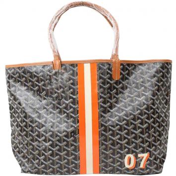 Pre Owned Goyard Black/Brown Chevron Print Coated Canvas Leather St. Louis Martin Tote Bag 