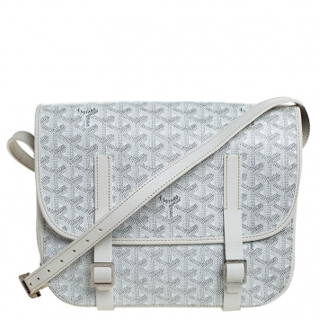 Pre Owned Goyard White Chevron Print Coated Canvas Belvedere MM Bag Saddle Bag