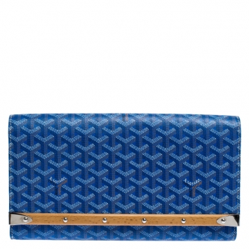 Pre Owned Goyard Blue Coated Canvas Monte Carlo Bois Clutch