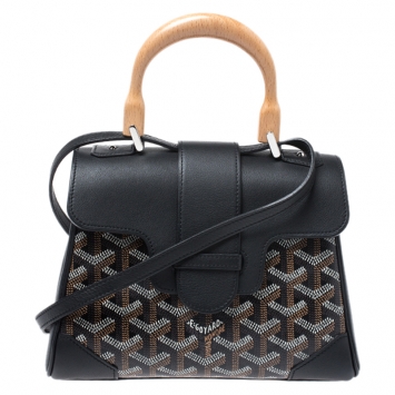 Pre Owned Goyard Black Goyardine Canvas and Leather Mini Saigon Top Handle Bag