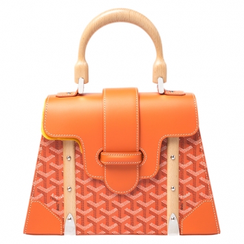 Pre Owned Goyard Orange Coated Canvas and Leather PM Saigon Top Handle Bag