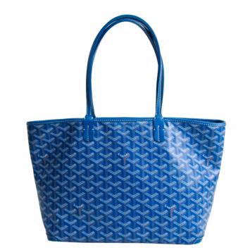 Pre Owned Goyard Blue Goyardine PVC Artois PM Tote