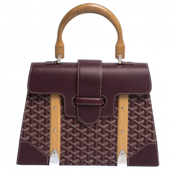 Pre Owned Goyard Burgundy Coated Canvas and Leather MM Saigon Top Handle Bag
