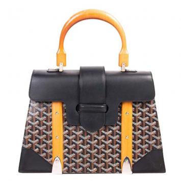 Pre Owned Goyard Black Coated Canvas and Leather MM Saigon Top Handle Bag