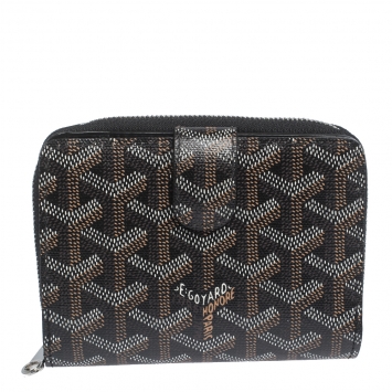 Pre Owned Goyard Black Coated Canvas Goyardine Tuileries Zip Compact Wallet