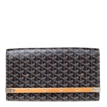 Pre Owned Goyard Black Goyardine Coated Canvas Monte Carlo Bois Clutch