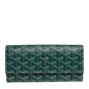 Pre Owned Goyard Green Goyardine Coated Canvas Varenne Continental Wallet