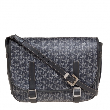 Pre Owned Goyard Grey Goyardine Coated Canvas and Leather Belvedere MM Saddle Bag