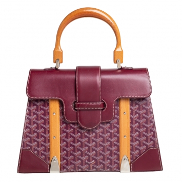 Pre Owned Goyard Burgundy Goyardine Coated Canvas and Leather Saigon MM Top Handle Bag
