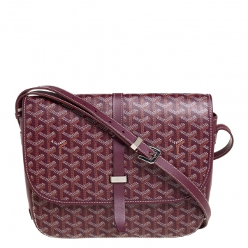 Pre Owned Goyard Burgundy Goyardine Coated Canvas and Leather Belvedere II MM Bag