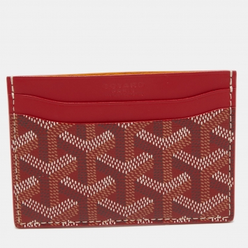 Pre Owned Goyard Red Goyardine Coated Canvas and Leather Saint Sulpice Card Holder