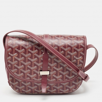 Pre Owned Goyard Burgundy Goyardine Coated Canvas Belvedere ll PM Shoulder Bag