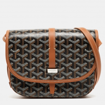 Pre Owned Goyard Brown Goyardine Coated Canvas Belvedere ll PM Shoulder Bag