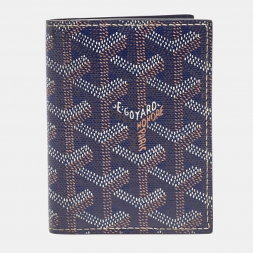 Pre Owned Goyard Navy Blue Goyardine Coated Canvas Saint Marc Card Holder  