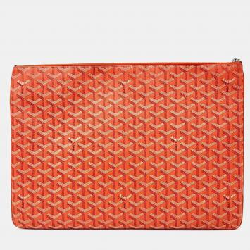 Pre Owned Goyard Orange Goyardine Canvas Senna GM Pouch