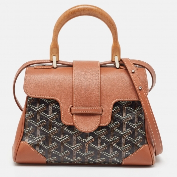 Pre Owned Goyard Brown Goyardine Coated Canvas and Leather Mini Saigon Top Handle Bag