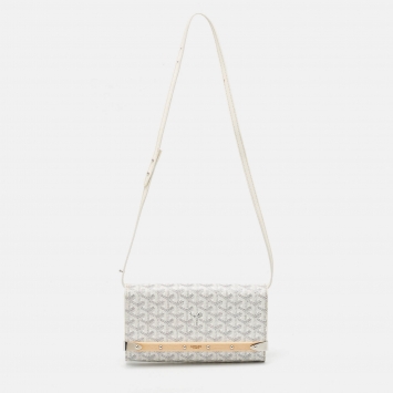 Pre Owned Goyard White Goyardine Coated Canvas Monte Carlo Bois Shoulder Bag