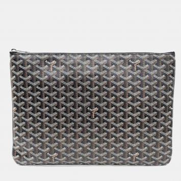 Pre Owned Goyard Black Goyardine Canvas Senat GM Clutch Bag