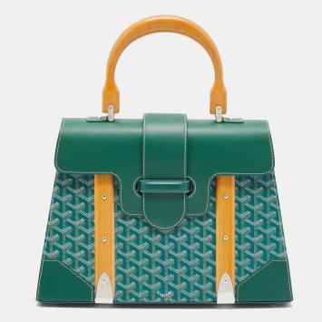 Pre Owned Goyard Green Goyardine Coated Canvas and Leather Saigon MM Top Handle Bag
