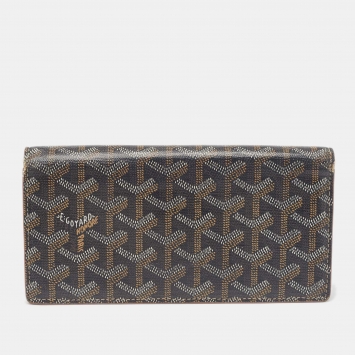 Pre Owned Goyard Black/Brown Goyardine Coated Canvas Richelieu Wallet