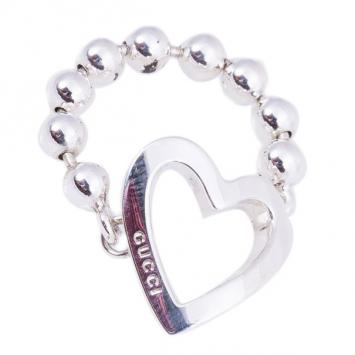 Pre Owned Gucci Silver Heart Chain Ring Size 55