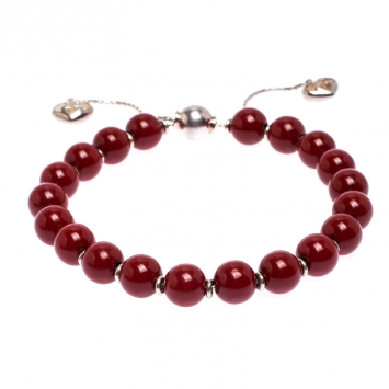 Pre Owned Gucci Red Wooden Beads Silver Adjustable Bracelet