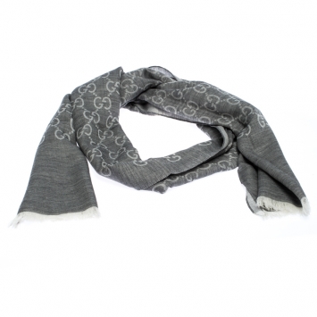 Pre Owned Gucci Grey Guccissima Jacquard Wool and Silk Scarf