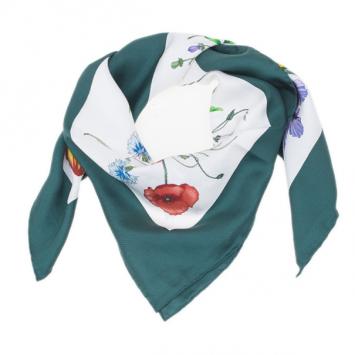 مملوكة مسبقًا Gucci White and Green Silk Floral Square Scarf