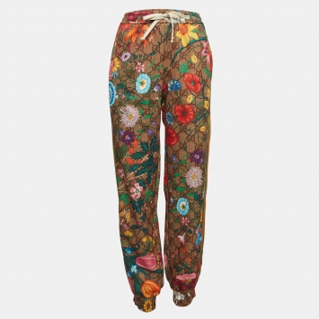 Pre Owned Gucci Multicolor Logo & Floral Print Jersey Sweatpants M