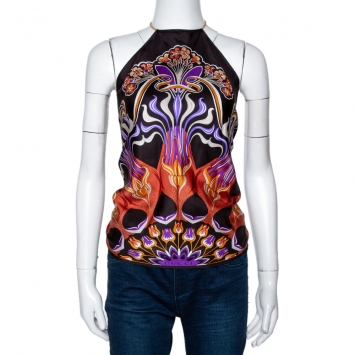 Pre Owned Gucci Brown Printed Silk Scarf Tie Back Halter Top (One Size)