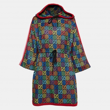 Pre Owned Gucci Black/Multicolor Printed Jersey Hoodie Dress L