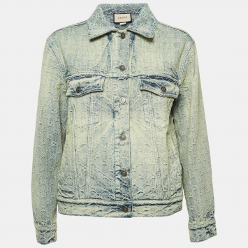 Pre Owned Gucci Black GG Jacquard Denim Jacket S