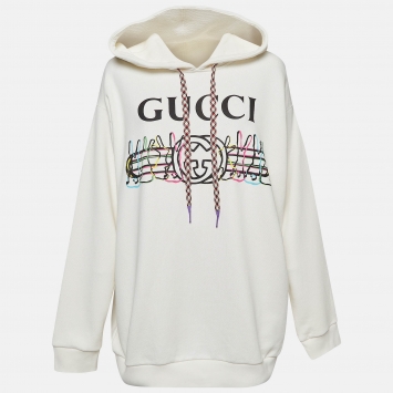 Pre Owned Gucci Off White Rabbit Logo Print Cotton Hoodie XL