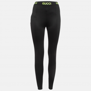 Pre Owned Gucci Black Contrast Print Jersey Leggings XS