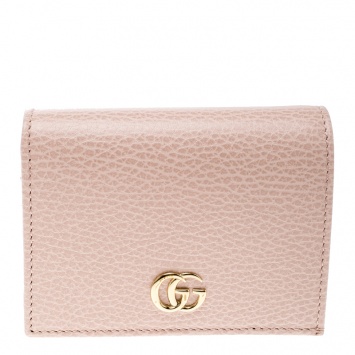 Pre Owned Gucci Pink Leather Double G Card Case
