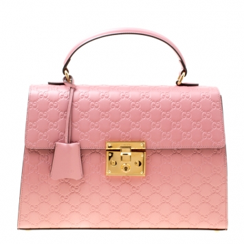 مملوكة مسبقًا Gucci Pink Guccissima Leather Medium Padlock Top Handle Bag