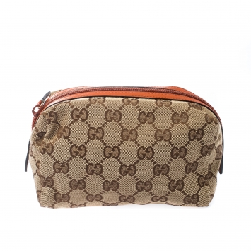 Pre Owned Gucci Beige/Orange GG Canvas Cosmetic Pouch