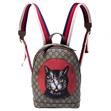 Pre Owned Gucci Beige GG Supreme Mystic Cat Backpack   