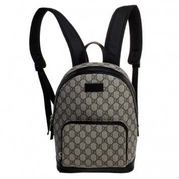Pre Owned Gucci Beige/Black GG Supreme Canvas and Leather Small Eden Backpack