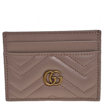 Pre Owned Gucci Beige Leather GG Marmont Card Holder