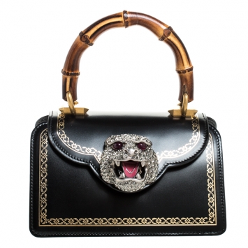 Pre Owned Gucci Black Leather Small Thiara Bamboo Top Handle Bag